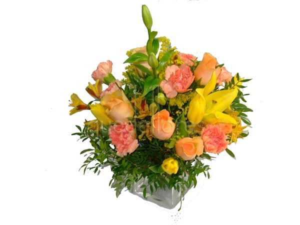 Cubito QDF de flores amarillas y naranjas