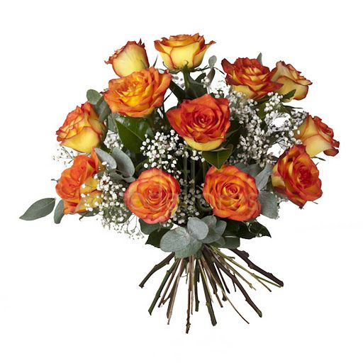 Bouquet de rosas amarillas con el borde del pétalo rojo